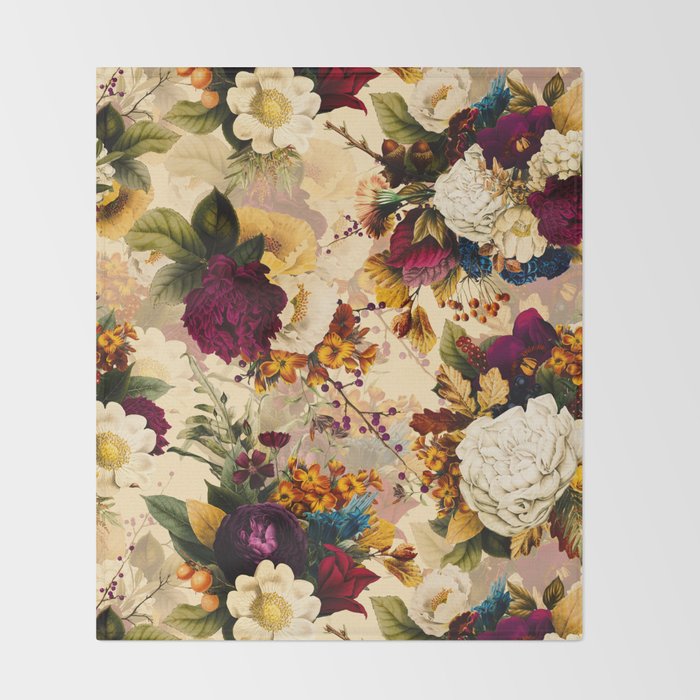 Vintage & Shabby Chic -  Nostalgic Winter Florals Pattern Throw Blanket Gallery Image 2