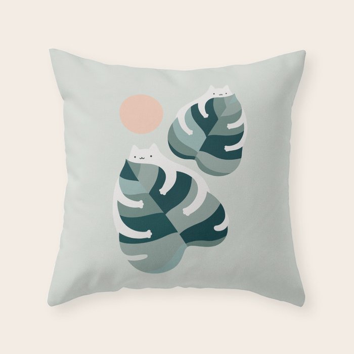 Cat and Plant 38 Throw Pillow Gallery Image 1