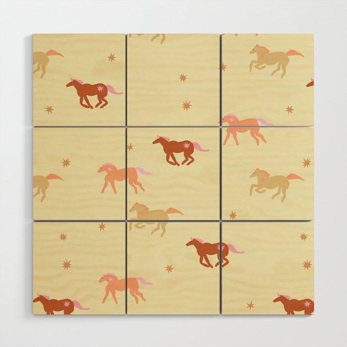 Herd of Wild West horses pattern Wood Wall Art Gallery Image 1