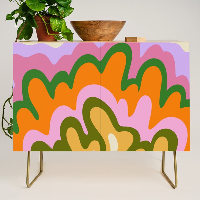 70s Hippie Retro Abstract Colorful Explosion Credenza Gallery Image 1