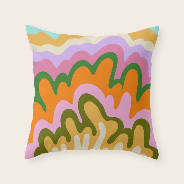 70s Hippie Retro Abstract Colorful Explosion Throw Pillow Gallery Image 1