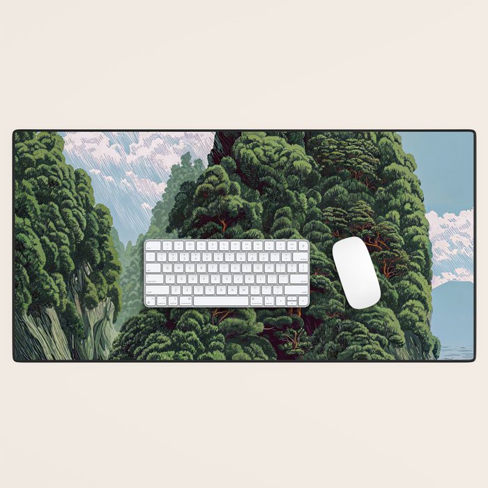 Japanese Wall Art Sage Green Poster Japanese Painting coastal japandi Art Maximalist Art Desk Mat Gallery Image 1