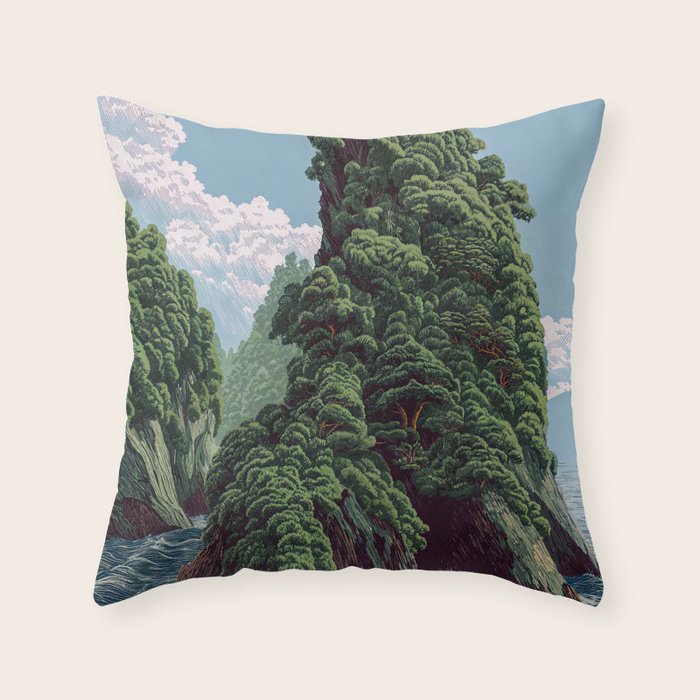 Japanese Wall Art Sage Green Poster Japanese Painting coastal japandi Art Maximalist Art Throw Pillow Gallery Image 6