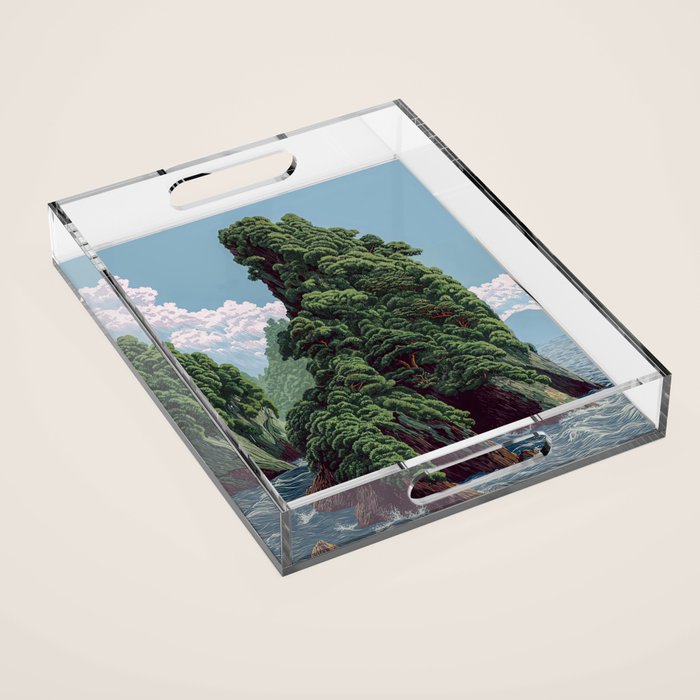 Japanese Wall Art Sage Green Poster Japanese Painting coastal japandi Art Maximalist Art Acrylic Tray Gallery Image 1