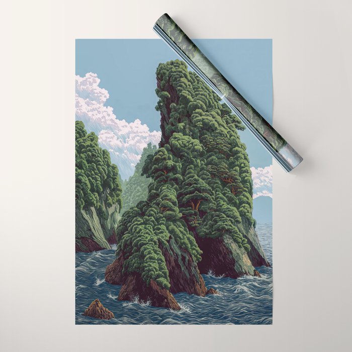 Japanese Wall Art Sage Green Poster Japanese Painting coastal japandi Art Maximalist Art Wrapping Paper Gallery Image 1