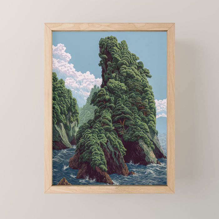 Japanese Wall Art Sage Green Poster Japanese Painting coastal japandi Art Maximalist Art Mini Art Print Gallery Image 1