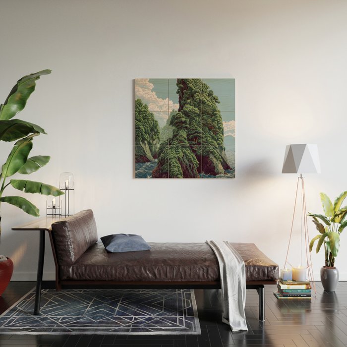 Japanese Wall Art Sage Green Poster Japanese Painting coastal japandi Art Maximalist Art Wood Wall Art Gallery Image 2