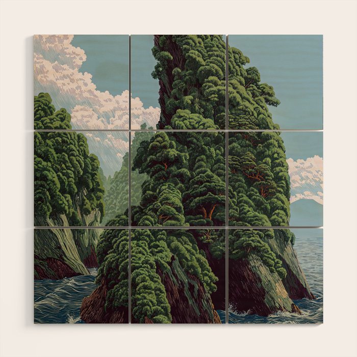 Japanese Wall Art Sage Green Poster Japanese Painting coastal japandi Art Maximalist Art Wood Wall Art Gallery Image 1