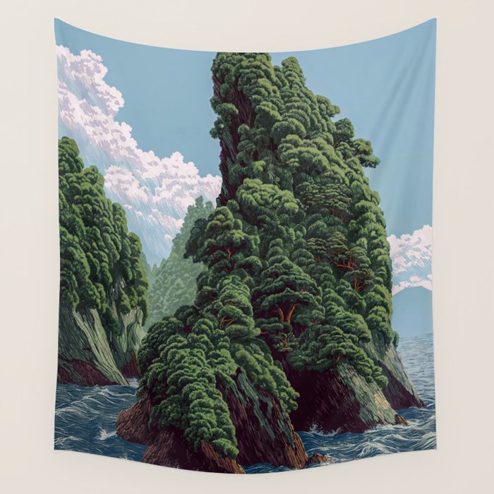 Japanese Wall Art Sage Green Poster Japanese Painting coastal japandi Art Maximalist Art Wall Tapestry Gallery Image 1