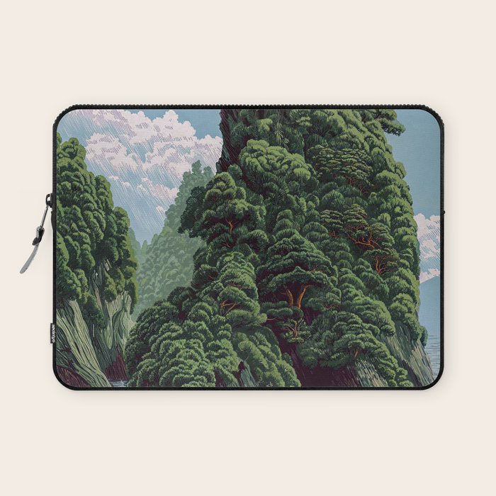 Japanese Wall Art Sage Green Poster Japanese Painting coastal japandi Art Maximalist Art Laptop Sleeve Gallery Image 1