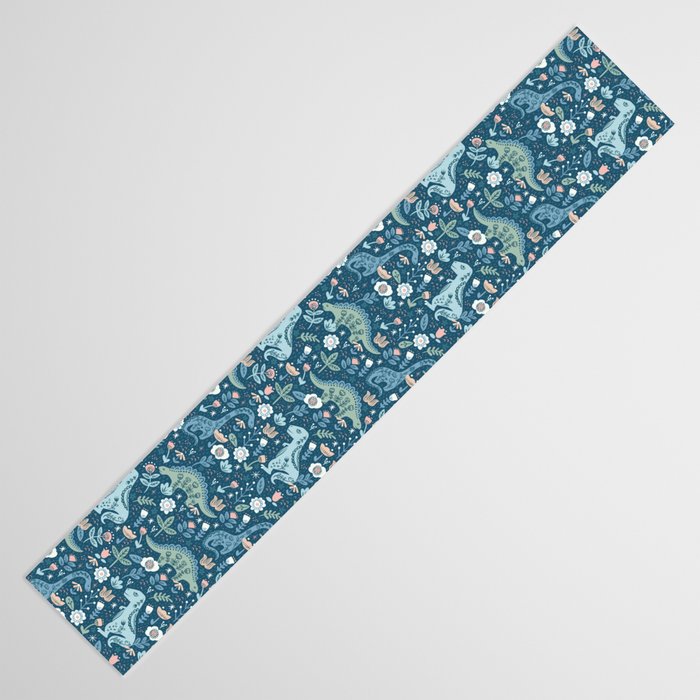 Folk Dinosaurs in Blue Table Runner Gallery Image 3