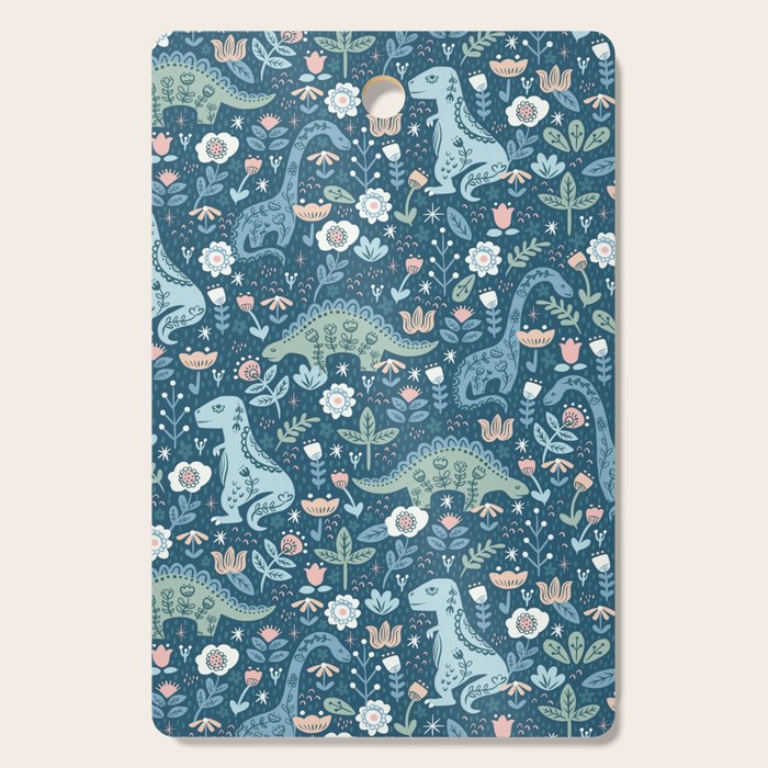 Folk Dinosaurs in Blue Cutting Board Gallery Image 1