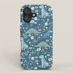 Folk Dinosaurs in Blue iPhone Case Gallery Image 1