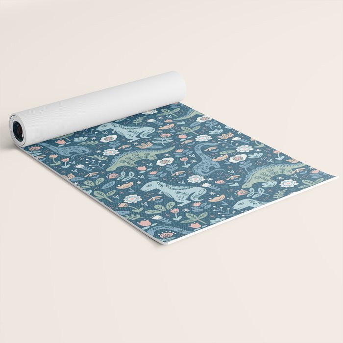 Folk Dinosaurs in Blue Yoga Mat Gallery Image 2