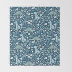 Folk Dinosaurs in Blue Throw Blanket Gallery Image 2