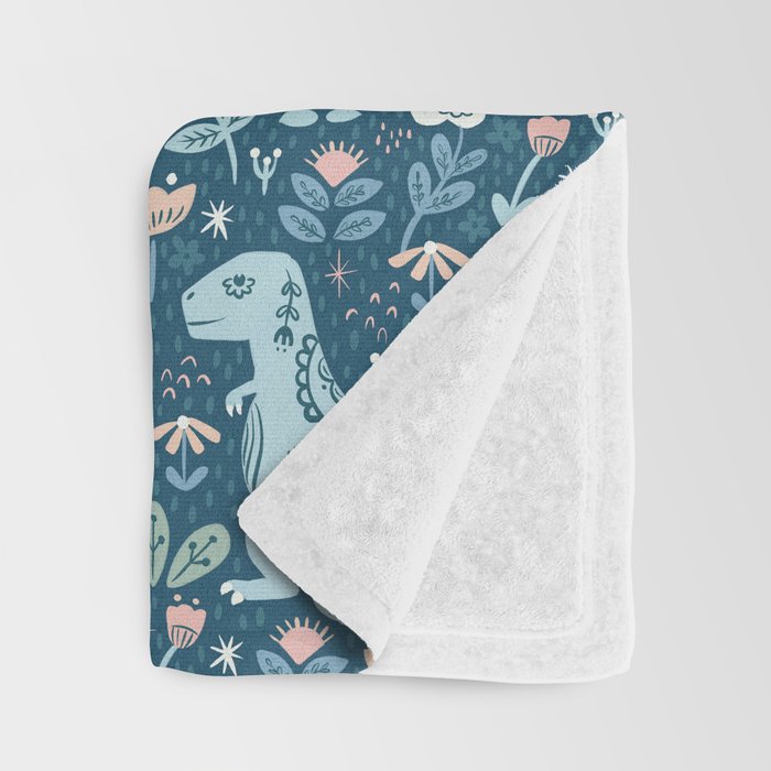 Folk Dinosaurs in Blue Throw Blanket Gallery Image 3