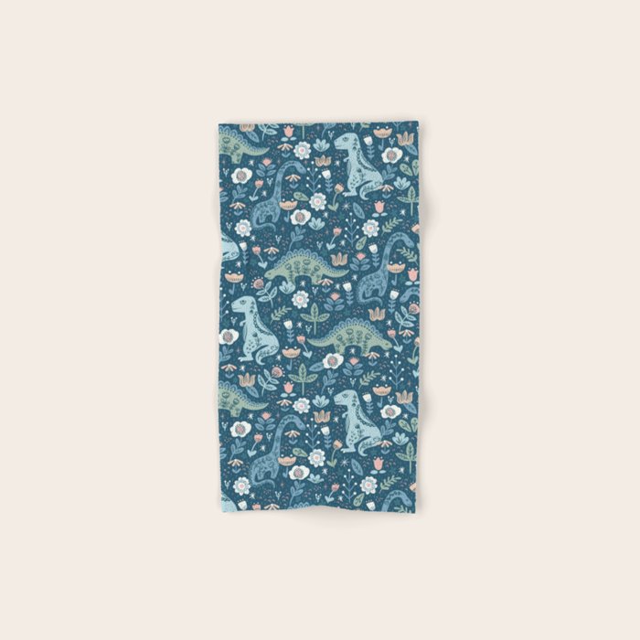 Folk Dinosaurs in Blue Bath Towel Gallery Image 1