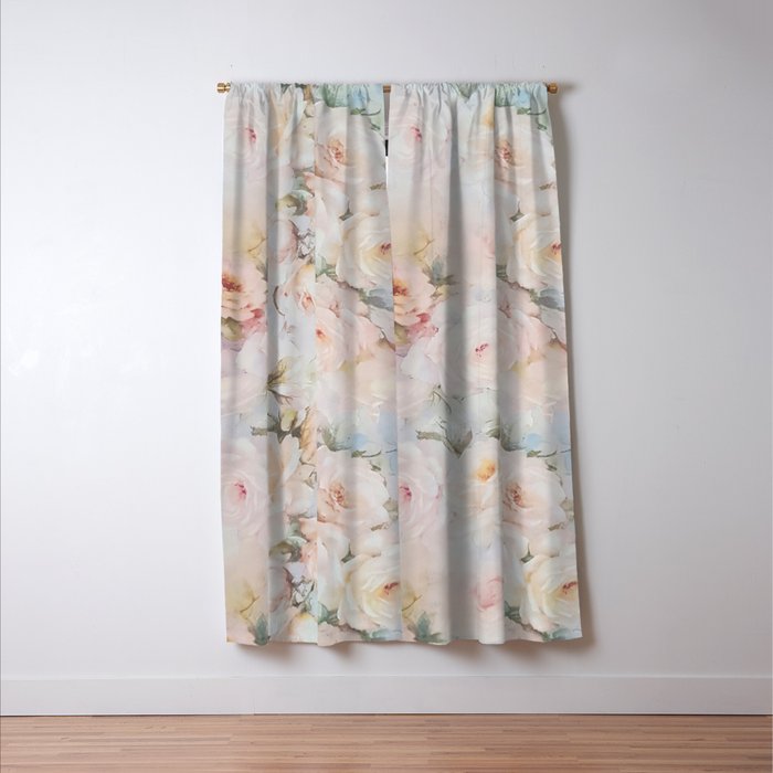 Vintage romantic blush pink ivory elegant rose floral Window Curtain Gallery Image 3