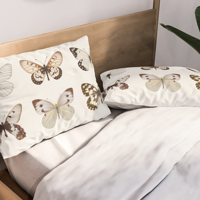 Butterflies in Neutral Colors Pillow Sham Gallery Image 2