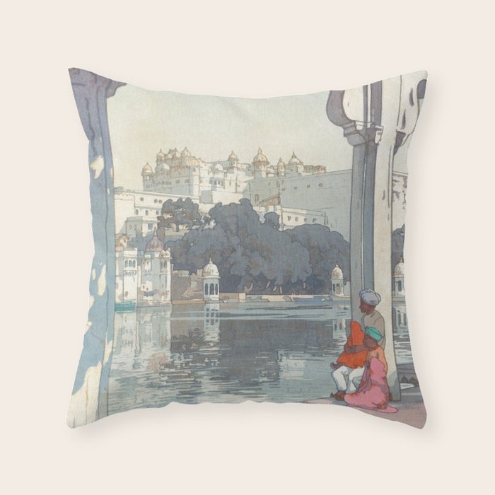 Yoshida Hiroshi, City Palace Udaipur - Vintage Japanese Woodblock Print Art Throw Pillow Gallery Image 1