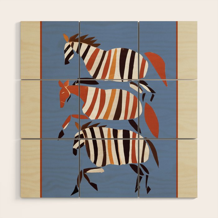 Striped Running Horses Wood Wall Art Gallery Image 1