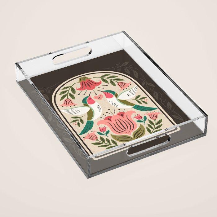 Hummingbirds - Green and Pink Acrylic Tray Gallery Image 1