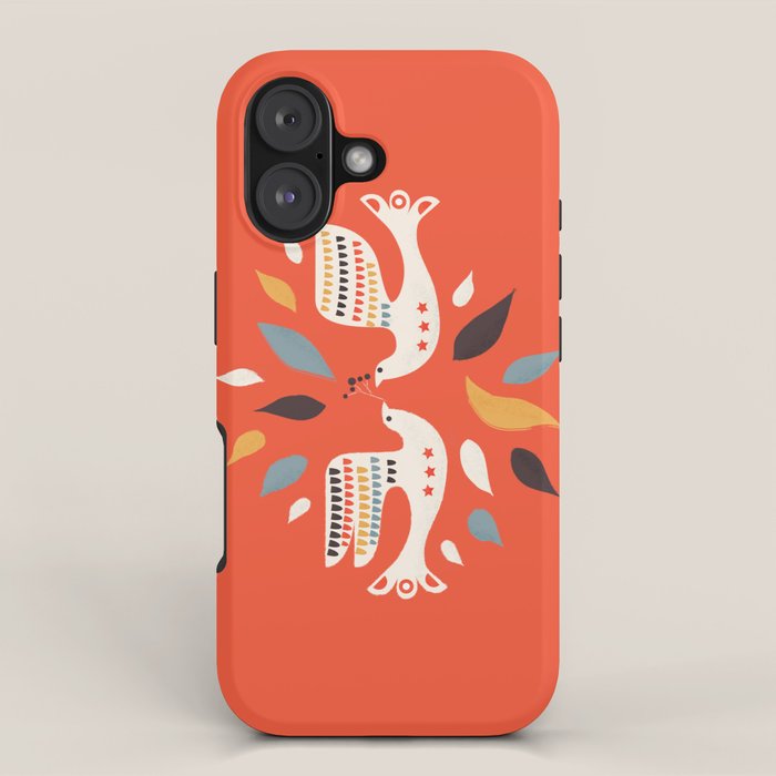 Festive doves - folk illustration iPhone Case Gallery Image 1