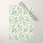 Toile de Jouy Wild Roses & Butterflies Forest Green Floral Wrapping Paper Gallery Image 1