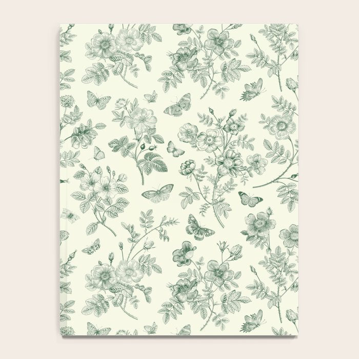 Toile de Jouy Wild Roses & Butterflies Forest Green Floral Notebook Gallery Image 4