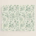 Toile de Jouy Wild Roses & Butterflies Forest Green Floral Jigsaw Puzzle Gallery Image 1