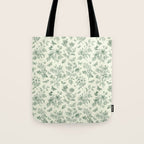 Toile de Jouy Wild Roses & Butterflies Forest Green Floral Tote Bag Gallery Image 1