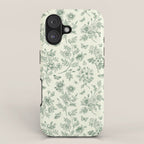 Toile de Jouy Wild Roses & Butterflies Forest Green Floral iPhone Case Gallery Image 1