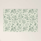 Toile de Jouy Wild Roses & Butterflies Forest Green Floral Welcome Mat Gallery Image 1