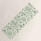 Toile de Jouy Wild Roses & Butterflies Forest Green Floral Yoga Mat Gallery Image 1