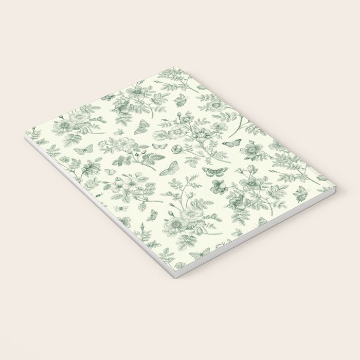 Toile de Jouy Wild Roses & Butterflies Forest Green Floral Notebook Gallery Image 3