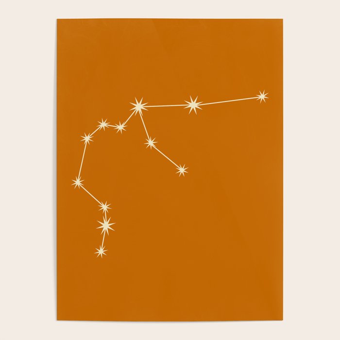 Aquarius Zodiac Star Constellation Line Art Orange Poster Gallery Image 4