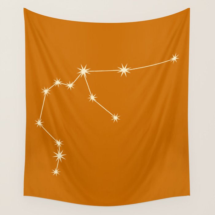 Aquarius Zodiac Star Constellation Line Art Orange Wall Tapestry Gallery Image 4