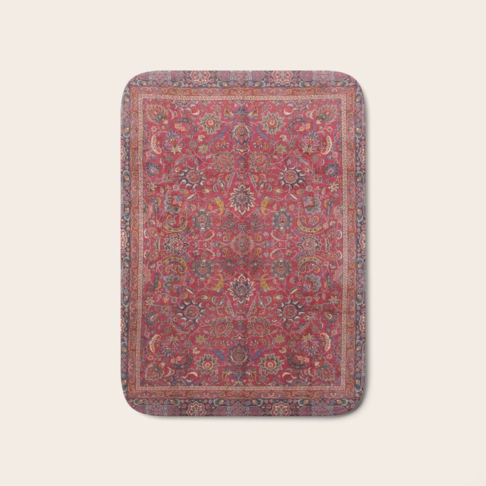 Antique Persian Rug Dark Wine Red Mashad Bath Mat Gallery Image 1