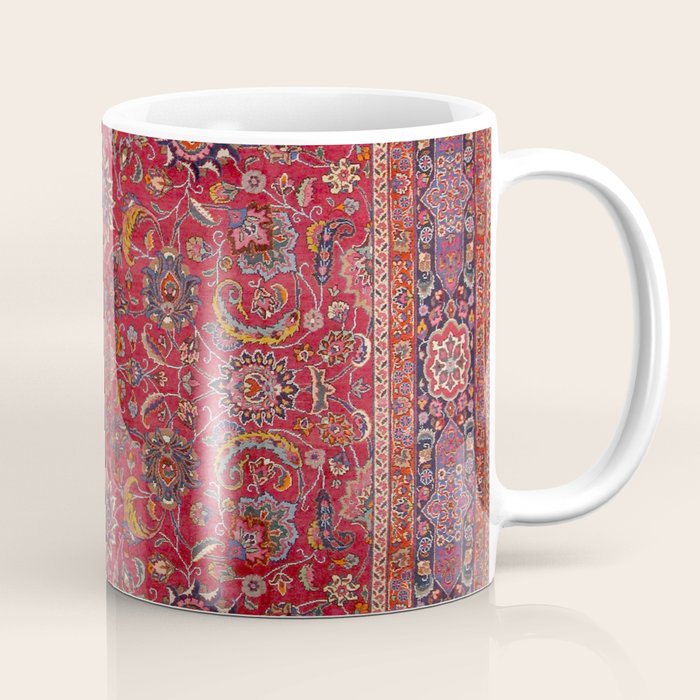 Antique Persian Rug Dark Wine Red Mashad Coffee Mug Gallery Image 1