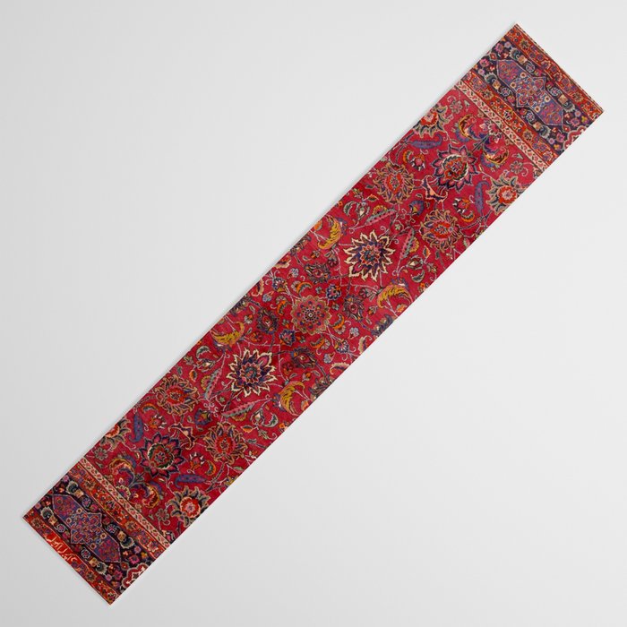 Antique Persian Rug Dark Wine Red Mashad Table Runner Gallery Image 3