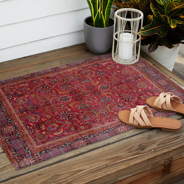 Antique Persian Rug Dark Wine Red Mashad Outdoor Rug Gallery Image 2