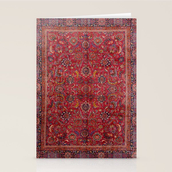 Antique Persian Rug Dark Wine Red Mashad Stationery Card Gallery Image 1