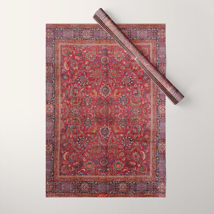 Antique Persian Rug Dark Wine Red Mashad Wrapping Paper Gallery Image 1