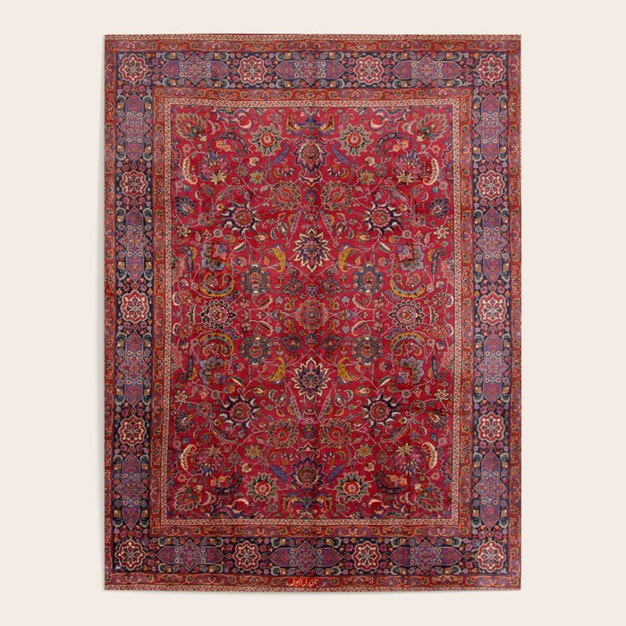Antique Persian Rug Dark Wine Red Mashad Poster Gallery Image 1