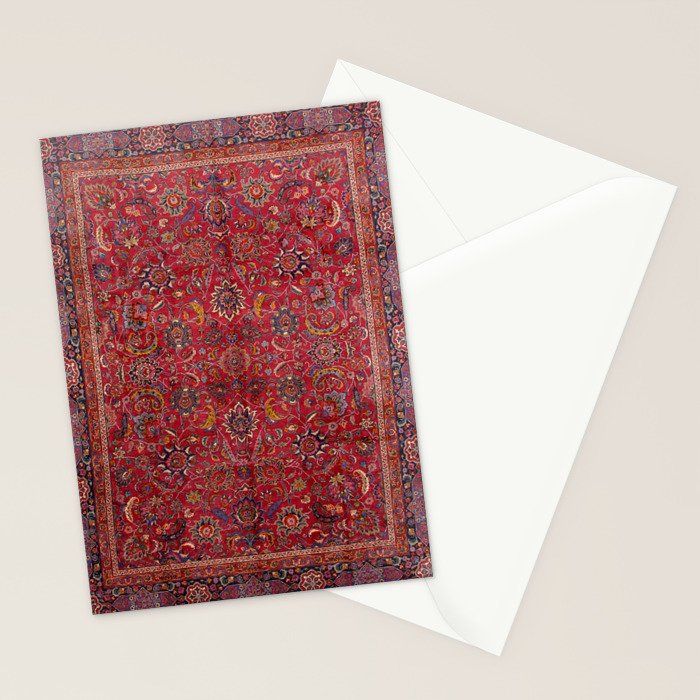 Antique Persian Rug Dark Wine Red Mashad Stationery Card Gallery Image 2
