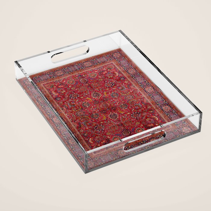 Antique Persian Rug Dark Wine Red Mashad Acrylic Tray Gallery Image 1