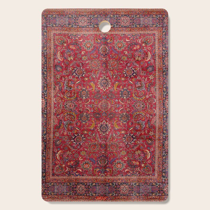 Antique Persian Rug Dark Wine Red Mashad Cutting Board Gallery Image 1