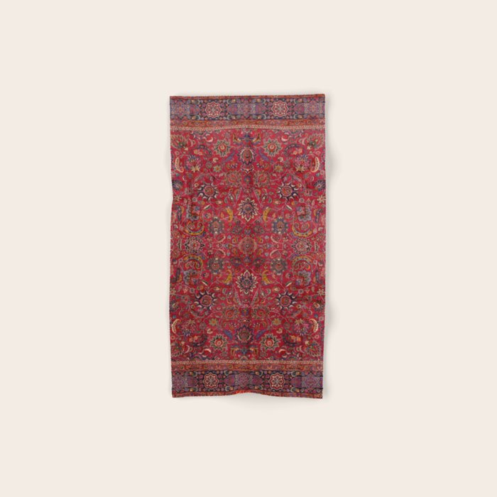 Antique Persian Rug Dark Wine Red Mashad Bath Towel Gallery Image 1
