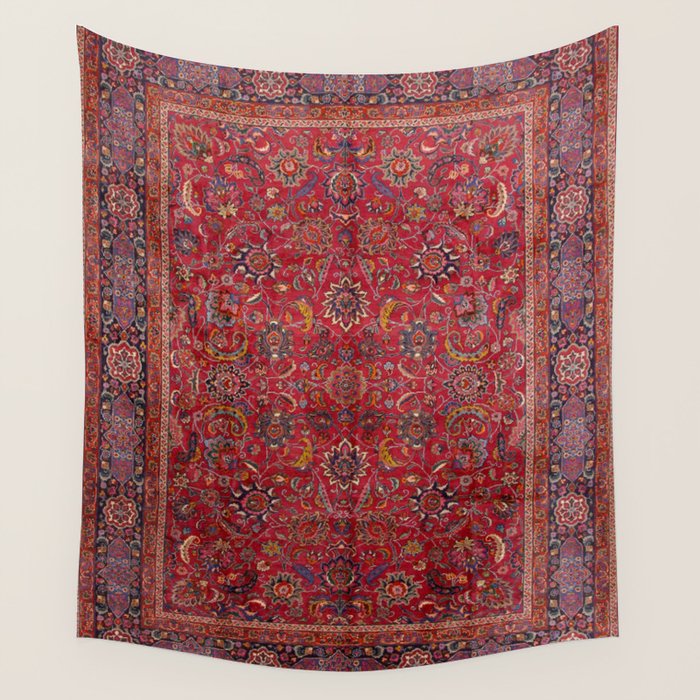 Antique Persian Rug Dark Wine Red Mashad Wall Tapestry Gallery Image 4