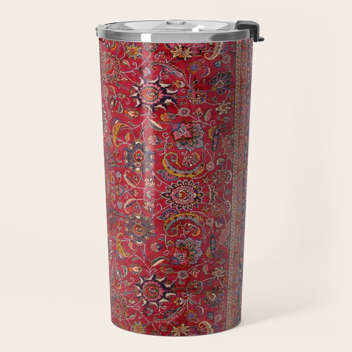 Antique Persian Rug Dark Wine Red Mashad Travel Mug Gallery Image 2